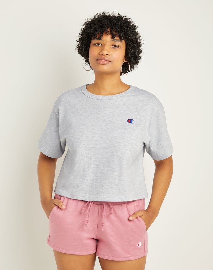 Champion Heritage Cropped C Logo Kadın Tişört Gri ( VXAMEB304 )